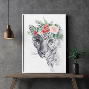 Black and White Leo i Flower Krona Animal Poster