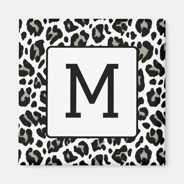 Black and White Leopard Skriv ut Päls Spots Initia Magnet (Framsidan)