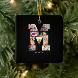 Black and White Letter M Photo Collage Julgransprydnad Keramik