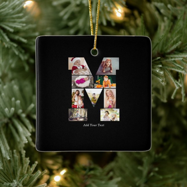 Black and White Letter M Photo Collage Julgransprydnad Keramik (Träd)