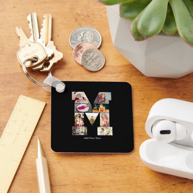 Black and White Letter M Photo Collage Nyckelring (Skrivbord)