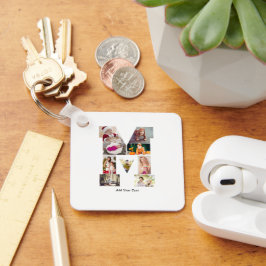 Black and White Letter M Photo Collage Nyckelring