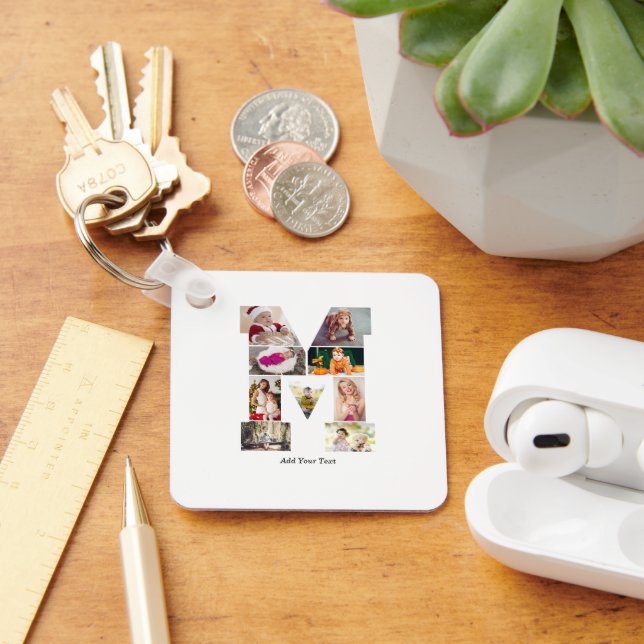 Black and White Letter M Photo Collage Nyckelring (Skrivbord)