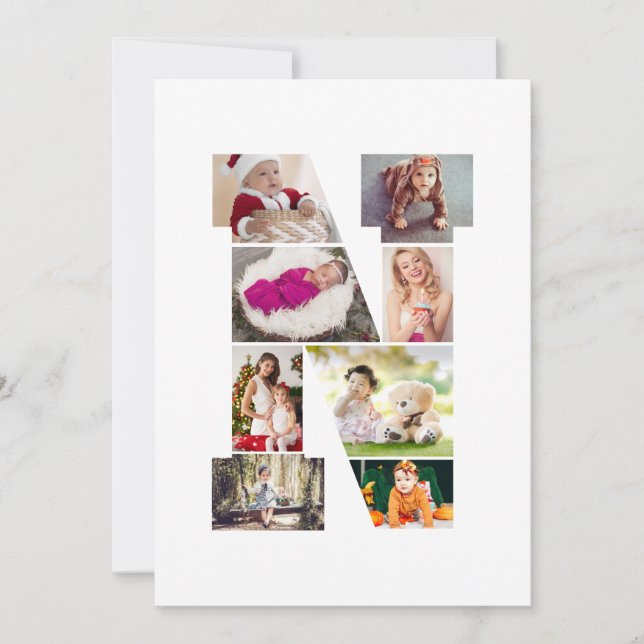 Black and White Letter N Photo Collage Anteckningskort (Framsida)