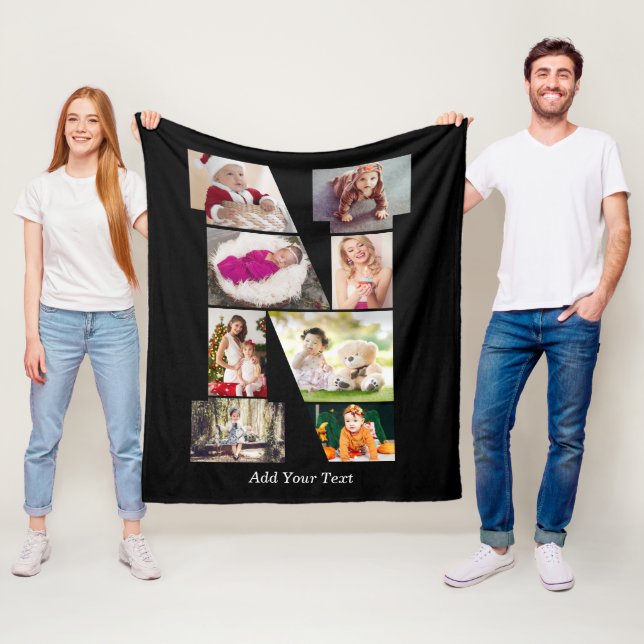 Black and White Letter N Photo Collage Fleecefilt (På plats)