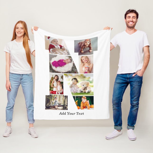 Black and White Letter N Photo Collage Fleecefilt (På plats)