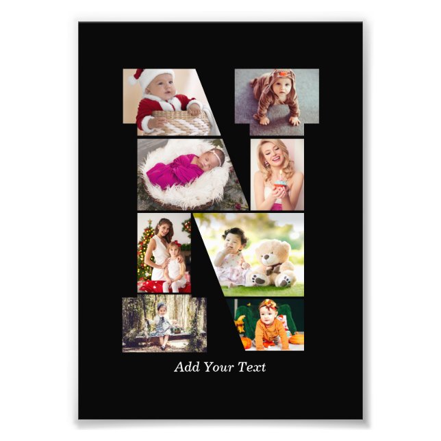 Black and White Letter N Photo Collage Fototryck (Framsidan)