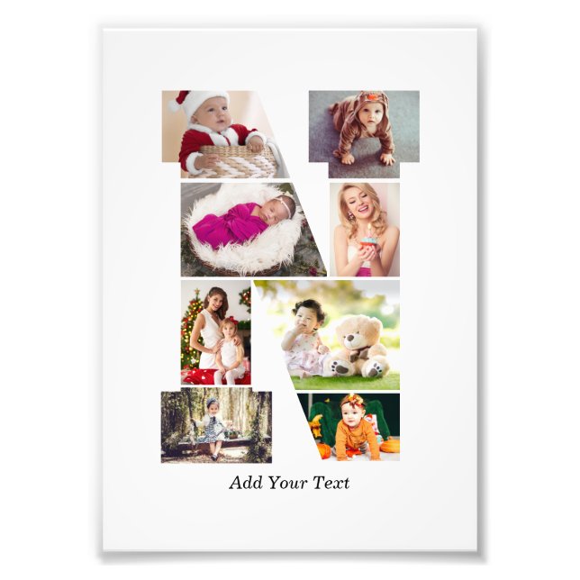 Black and White Letter N Photo Collage Fototryck (Framsidan)