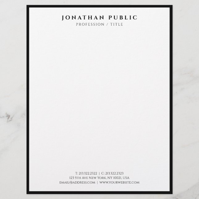 Black And White Letterhead Modern Professional Brevhuvud (Framsida)