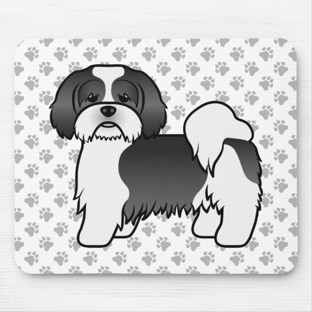 Black and White Lhasa Apso Cute Tecknad hund Musmatta (Framsidan)