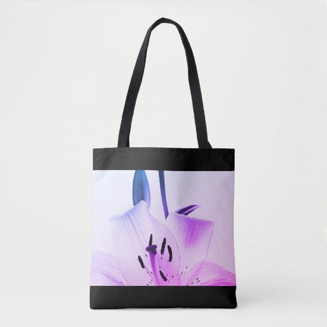 Black and White Lily Miami Black Rim Tote Bag Tygkasse (Framsida)