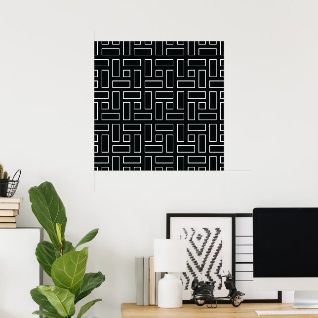 Black and White Linear Block Pattern - Black Poster (Hemmakontoret)