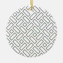 Black and White Linear Block Pattern - White Julgransprydnad Keramik