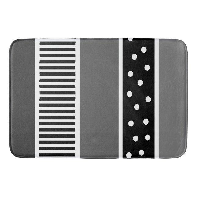 Black and White Linjer och Polka Dot Bath Mat Badrumsmatta (Framsidan)