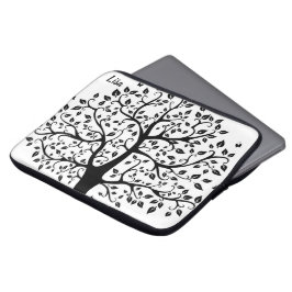 Black and White Livets träd Electronics Bag Laptop Fodral