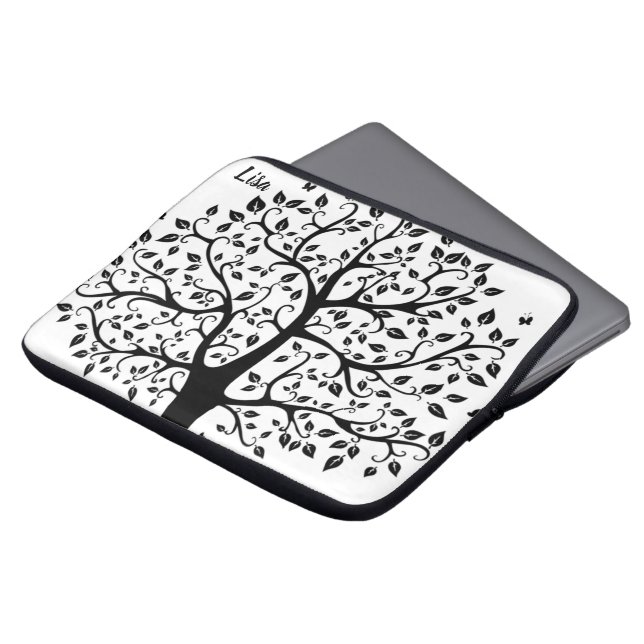 Black and White Livets träd Electronics Bag Laptop Fodral (Framsida topp)
