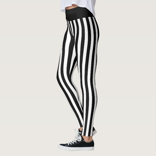Black and White Lodrät Rand Halloween Costume Leggings (Vänster)