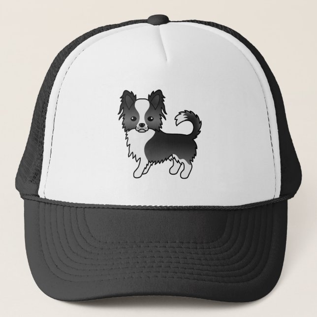 Black and White Long Jacka Chihuahua Tecknad hund Keps (Framsida)