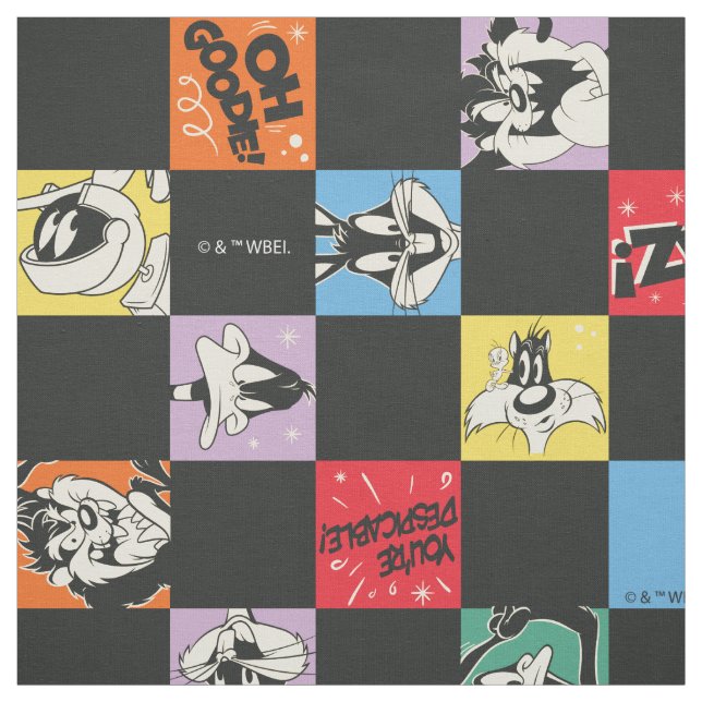 Black and White LOONEY TUNES™ in Colorful Checker Tyg (Provkarta)