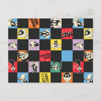 Black and White LOONEY TUNES™ in Colorful Checker Vykort