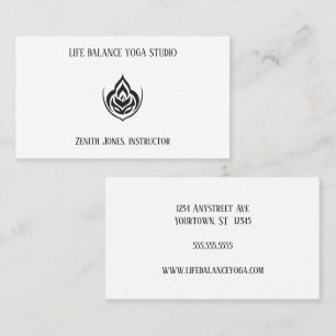 Black and White Lotus and Flame Yoga Visitkort