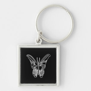 Black and White Luna Moth Butterfly Fyrkantig Silverfärgad Nyckelring