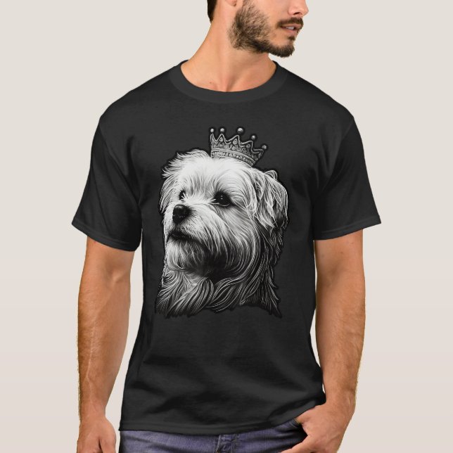 Black and White Maltese Dog on Crown Maltese dog T Shirt (Framsida)