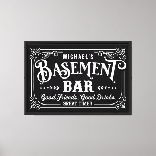 Black and White Man Cave Basement Pub Canvastryck