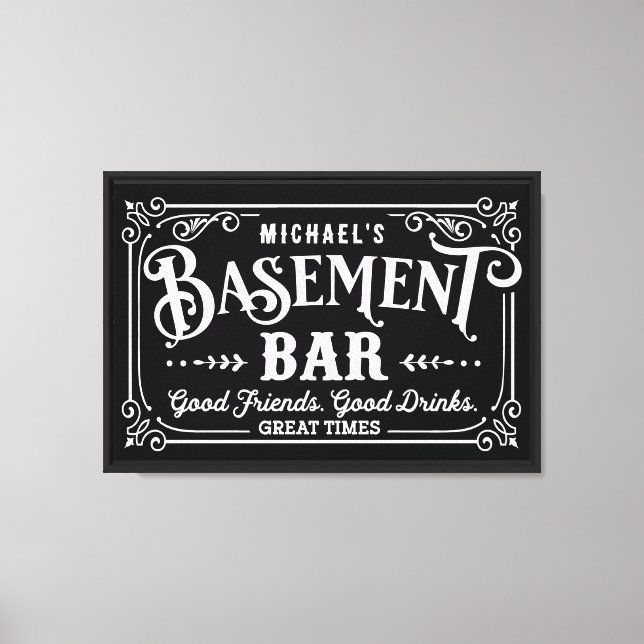 Black and White Man Cave | Basement Pub Canvastryck (Framsida)