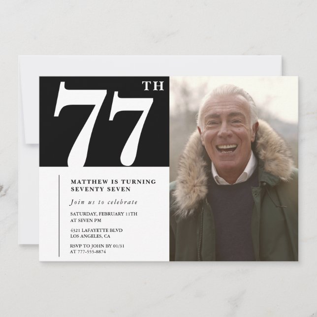 Black and White Manar fyller 77 år Inbjudningar (Framsida)