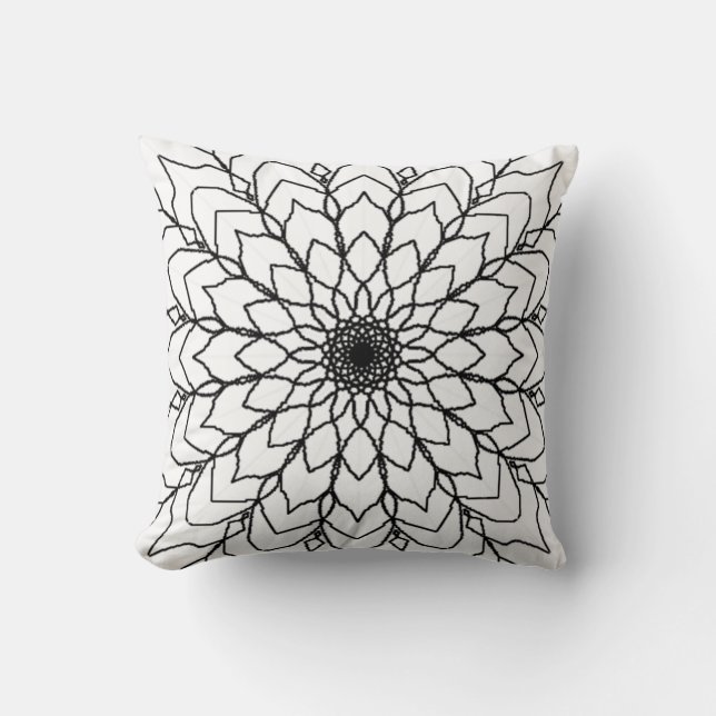 Black and White Mandala Dekorativ kudde (Framsida)