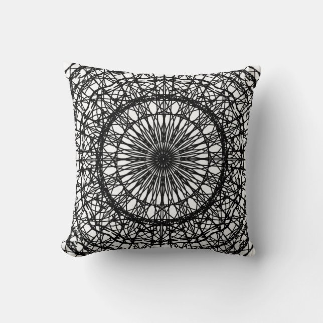 Black and White Mandala Dekorativ kudde (Framsida)