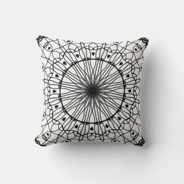 Black and White Mandala Dekorativ kudde (Framsida)
