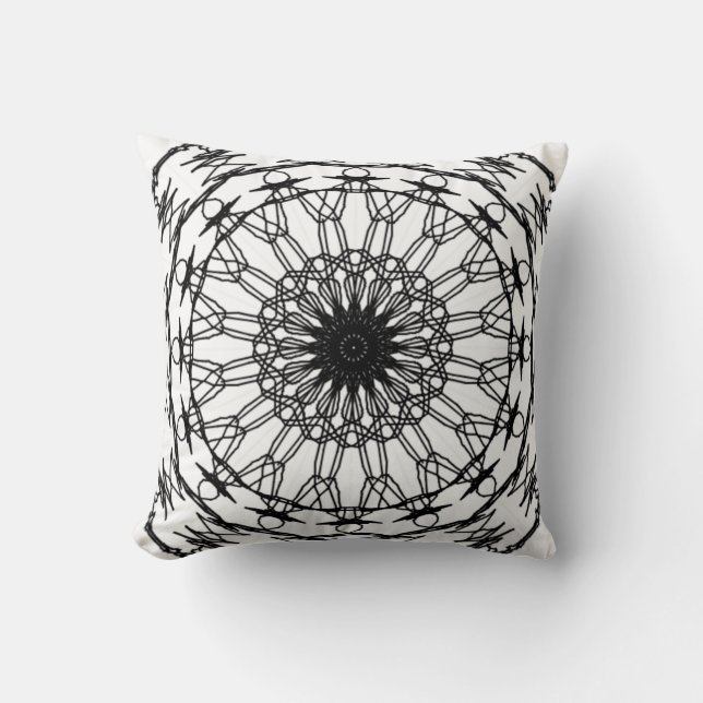 Black and White Mandala Dekorativ kudde (Framsida)