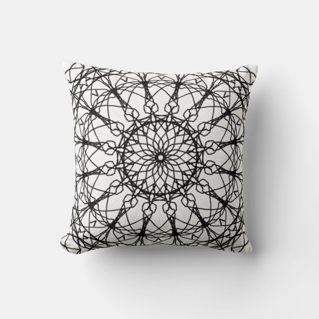 Black and White Mandala Dekorativ kudde (Framsida)
