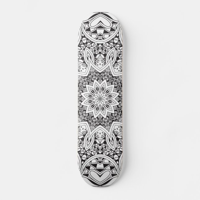 Black and White Mandala Mini Skateboard Bräda 18,5 Cm (Framsida)