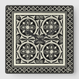 Black and White Mandala Motif by Vision Studio Fyrkantig Klocka