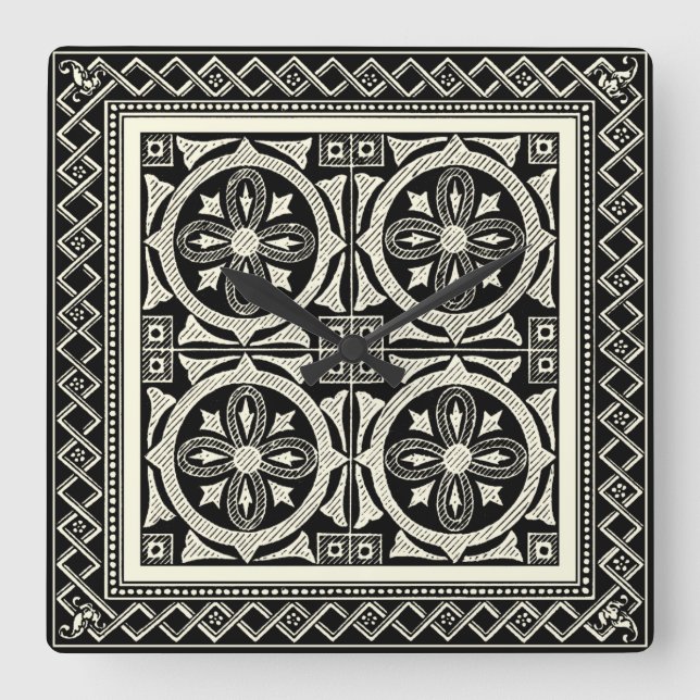 Black and White Mandala Motif by Vision Studio Fyrkantig Klocka (Framsida)