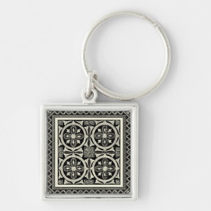 Black and White Mandala Motif by Vision Studio Fyrkantig Silverfärgad Nyckelring