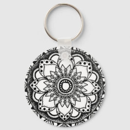 Black and White Mandala Nyckelring