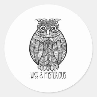 Black and White Mandala Owl Illustration with Text Runt Klistermärke