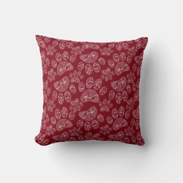 Black and White Mandala Paw Skriv ut Mönster Red Kudde (Framsida)