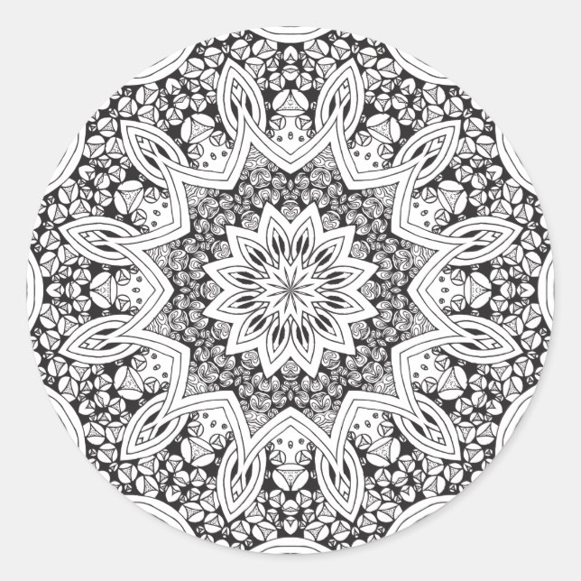 Black and White Mandala Runt Klistermärke (Framsida)