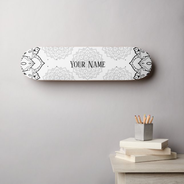 Black and White Mandala Skateboard (Väggkonst (Horz))