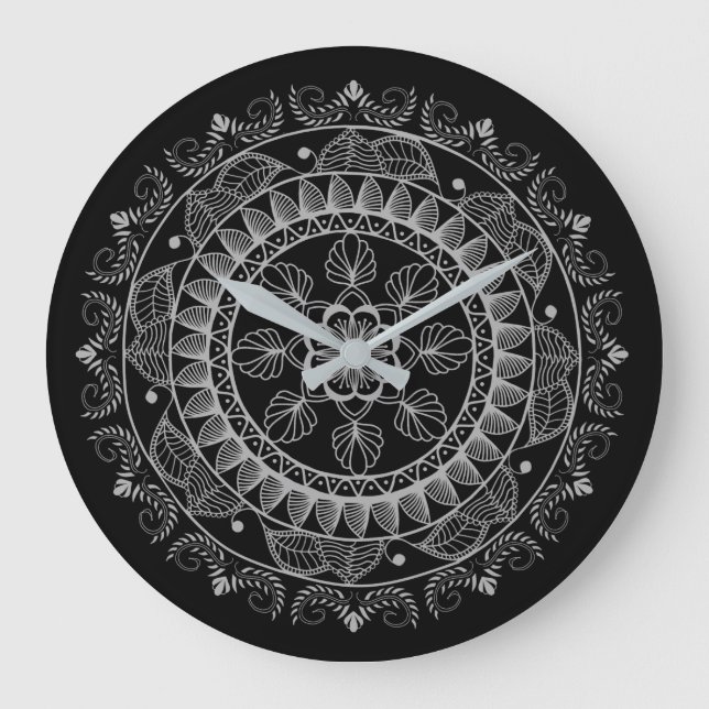 Black and White Mandala Stor Klocka (Framsida)