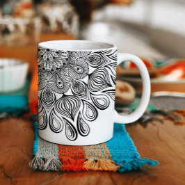 Black and White Mandala Trippy Psychedelic Hippie Kaffemugg