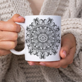 Black and White Mandala Trippy Psychedelic Hippie Kaffemugg