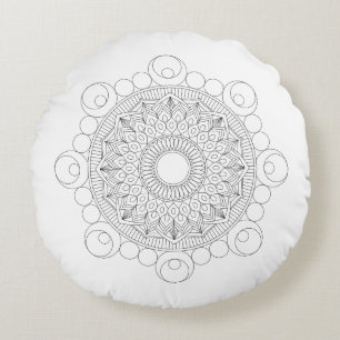 Black and White Mandala v2 Round Pillow Rund Kudde