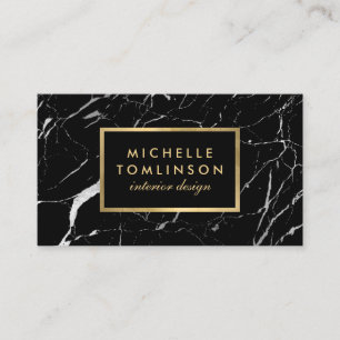 Black and White Marble Designer med Faux Guld Visitkort