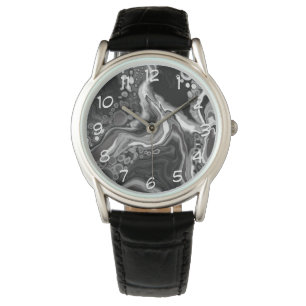 Black and White Marble Digital Fluid Art Armbandsur